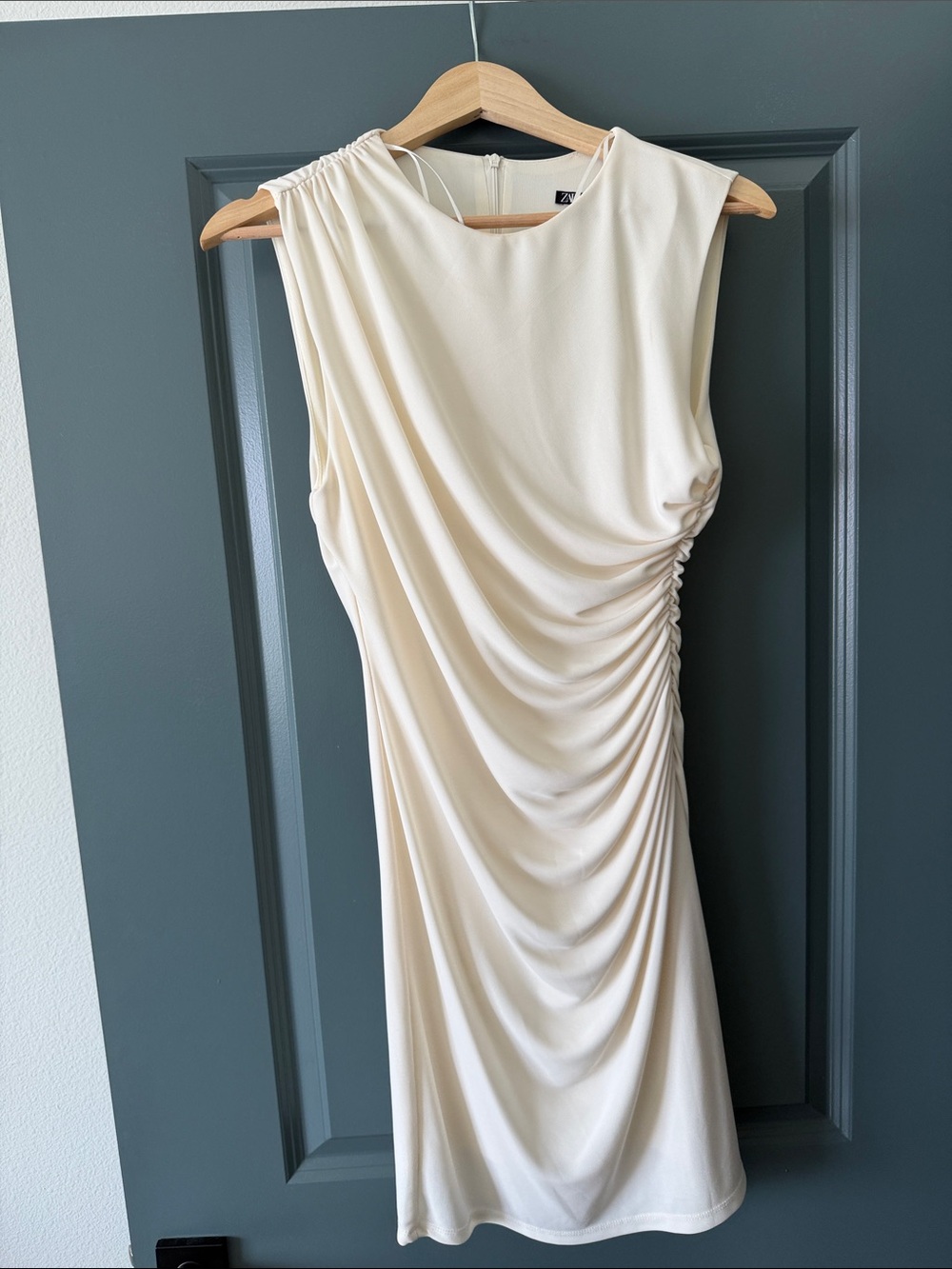 Zara Cream Ruched Sheath Dress